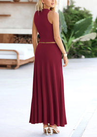 PRETTYGARDEN 2 Piece Maxi Skirt Sets Casual Knit Cropped Tank Top High Waisted Long Skirts Outfit