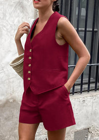 PRETTYGARDEN Women's Summer 2 Piece Outfits Sleeveless Matching Sets Button Down V Neck Vest Waistcoat and Pockets Shorts