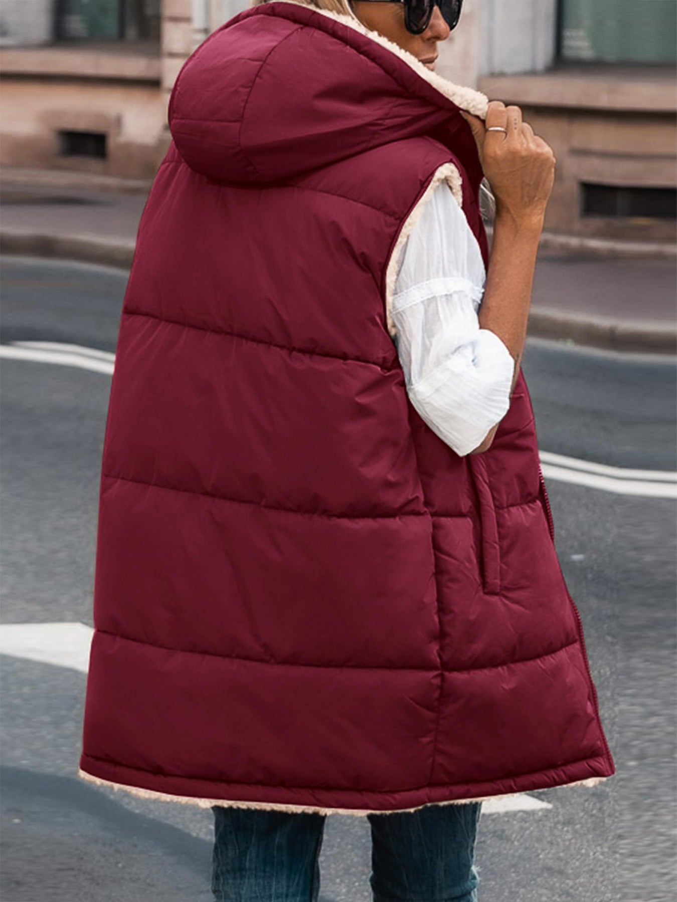 PRETTYGARDEN Womens Fall Reversible Vests Sleeveless Fleece Jacket Zip Up Hoodie Pockets Long Warm Winter Coat Outerwear