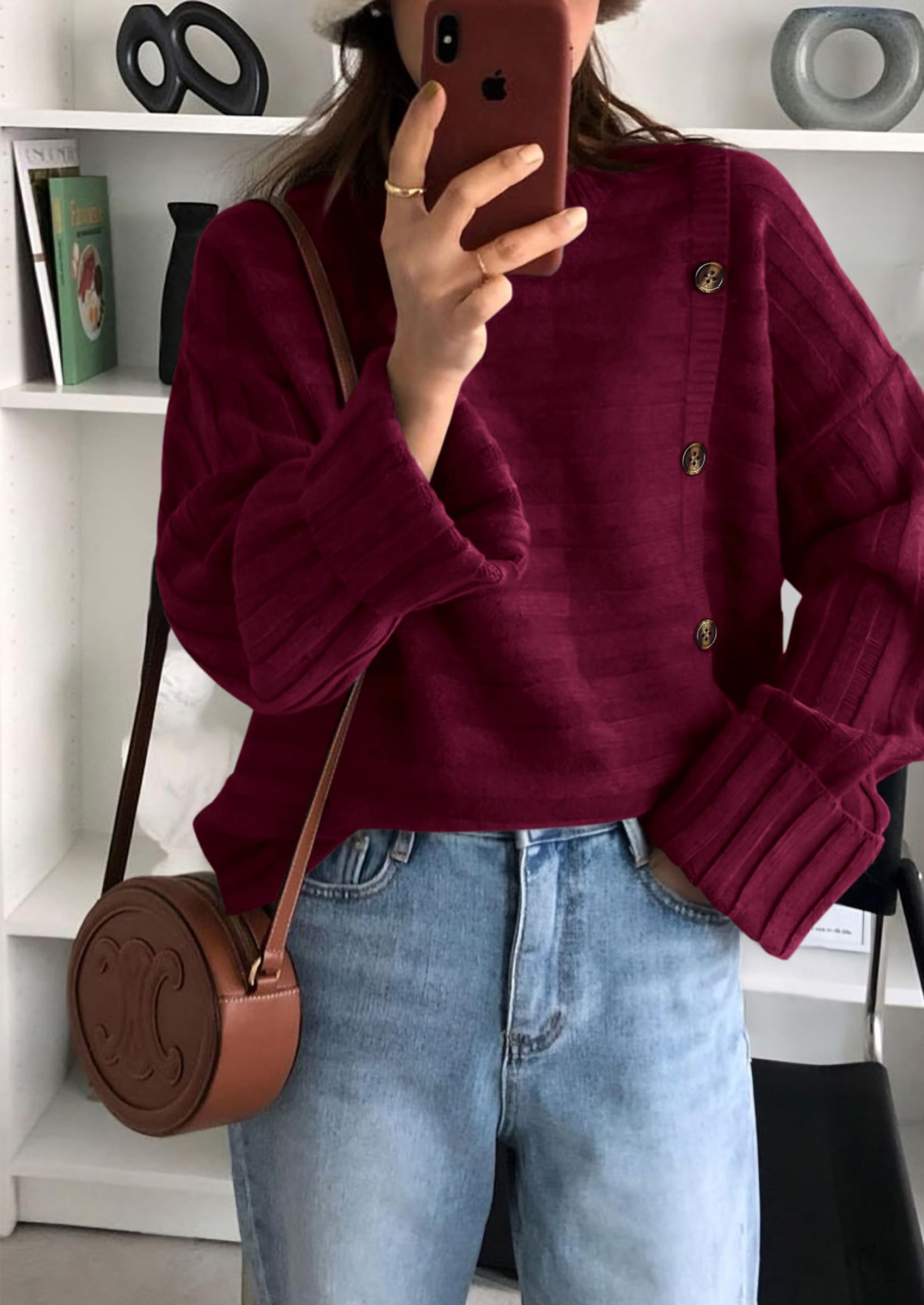 PRETTYGARDEN Womens Sweaters Fall Casual Long Sleeve Crewneck Button Loose Winter Knit Pullover Sweater Tops