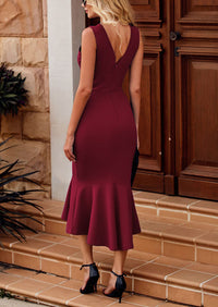PRETTYGARDEN Women's Sleeveless Midi Bodycon Formal Dress Ruffle Mermaid Hem Elegant Cocktail Wedding Guest Midi Dresses
