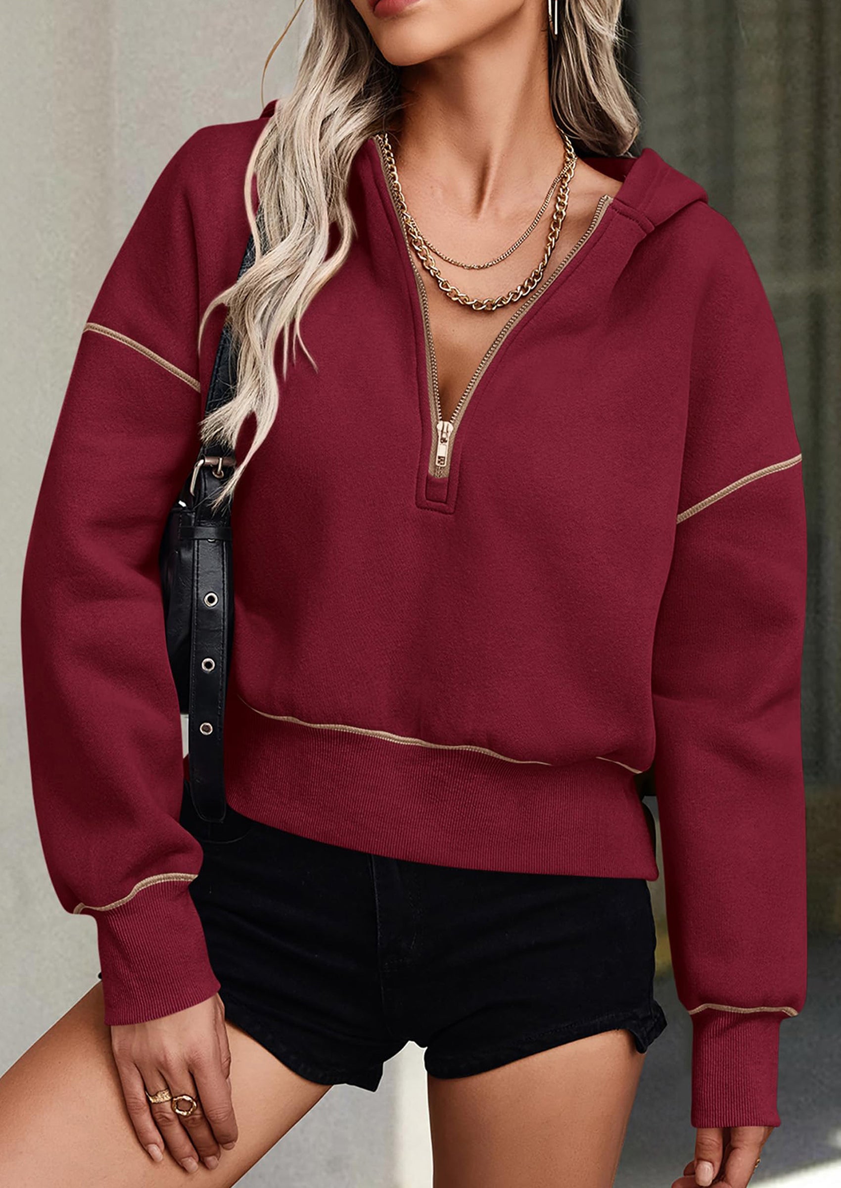 PRETTYGARDEN Women's Hooded Sweatshirts Long Sleeve Half Zip Cropped Hoodie Pullover Winter Fashion Clothes