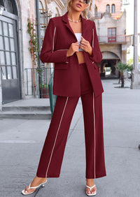 PRETTYGARDEN 2 Piece Blazer Outfits Business Casual Oversized Jacket Wide Leg Work Pants Dressy Suit Set