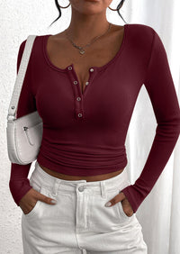 BTFBM Women Long Sleeve Shirts Fall Tops V Neck Button Up Slim Fit Ribbed Knit Solid Color Casual Shirts