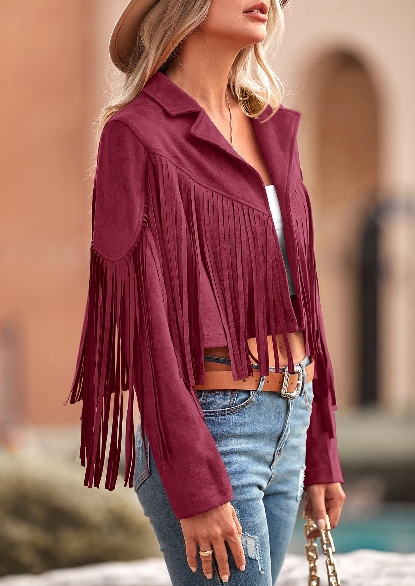 PRETTYGARDEN Women's Fringe Faux Suede Leather Jackets Fashion Tassel Motorcycle Cropped Coats