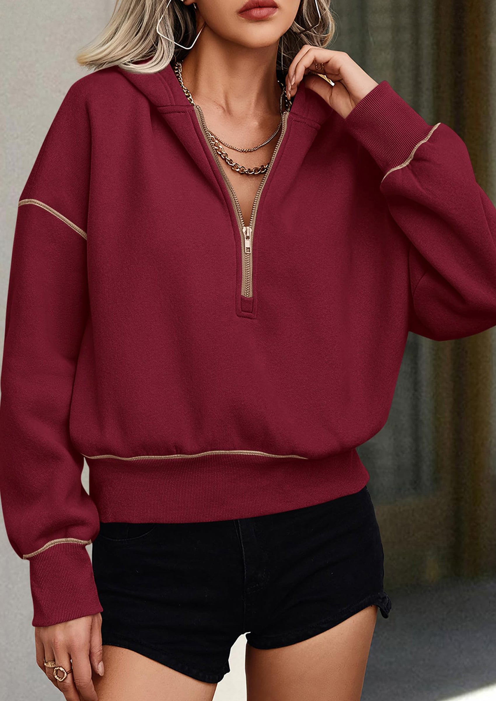 PRETTYGARDEN Women's Hooded Sweatshirts Long Sleeve Half Zip Cropped Hoodie Pullover Winter Fashion Clothes