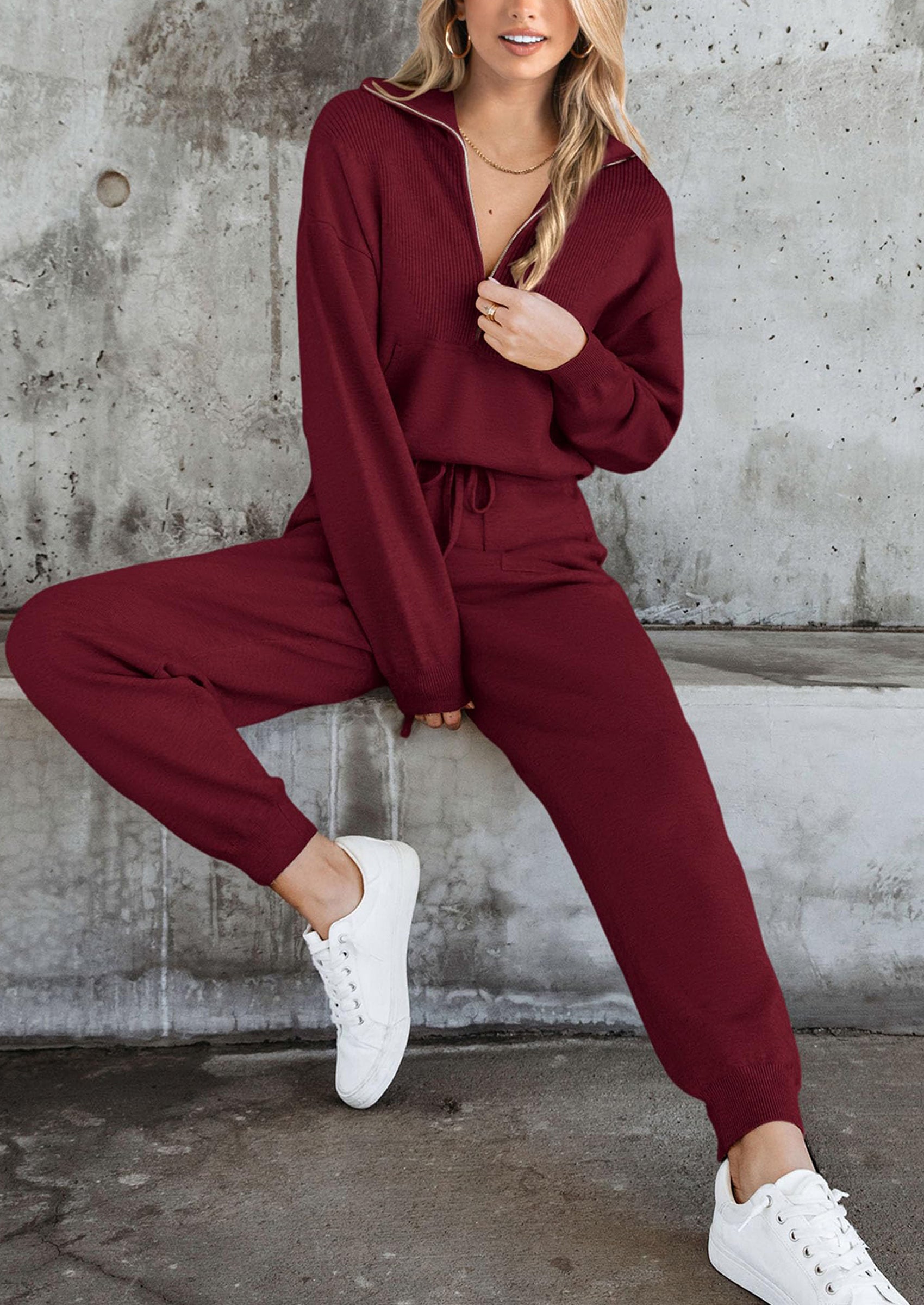PRETTYGARDEN Women's 2 Piece Sweater Set Pullover Zip Up Sweatshirt Jogger Sweatpants Tracksuit Casual Outfit