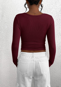 BTFBM Women Long Sleeve Shirts Fall Tops V Neck Button Up Slim Fit Ribbed Knit Solid Color Casual Shirts