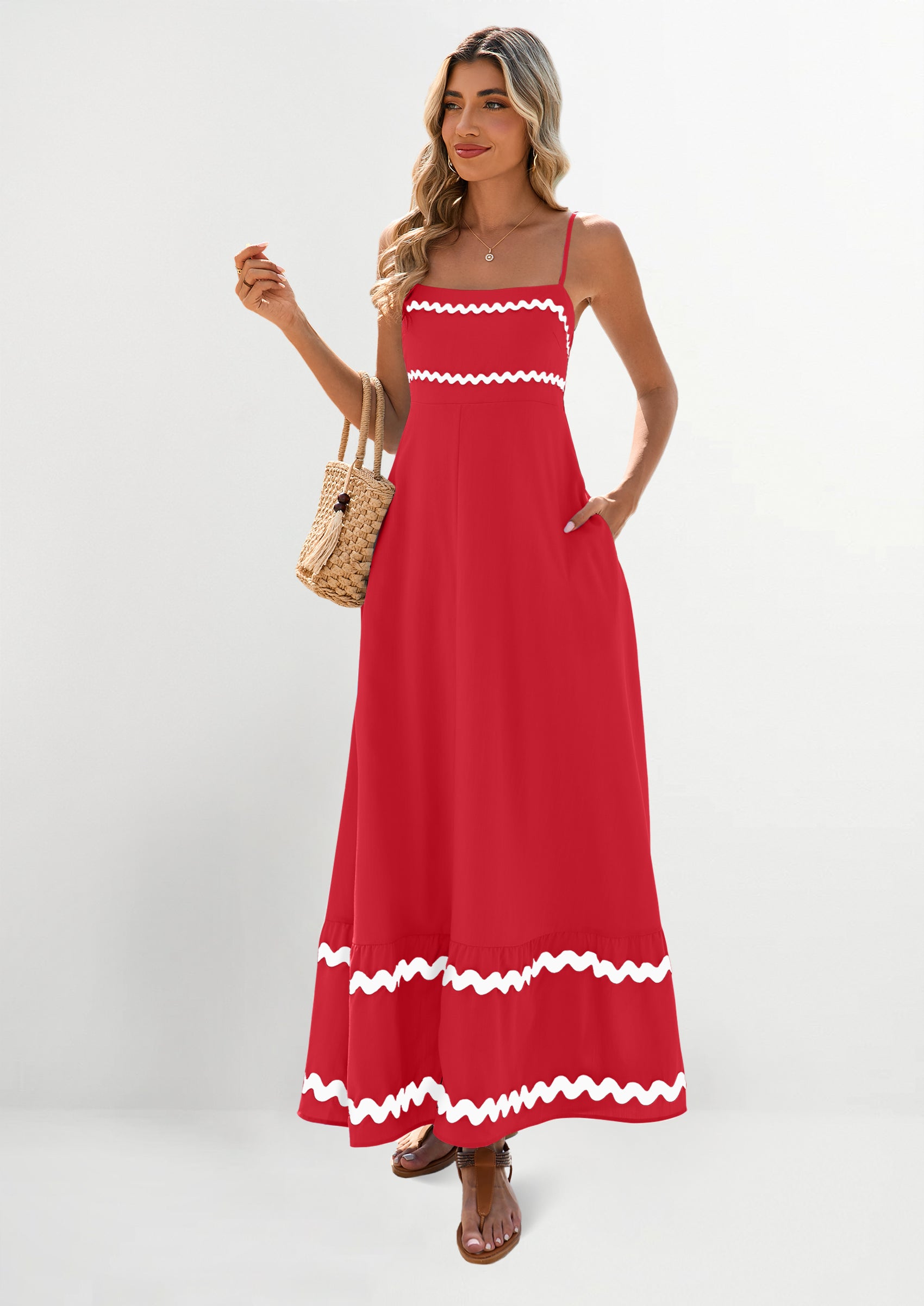 PRETTYGARDEN Women's Summer Flowy Maxi Dress Casual Sleeveless Spaghetti Strap Ruffle Beach Long Dresses