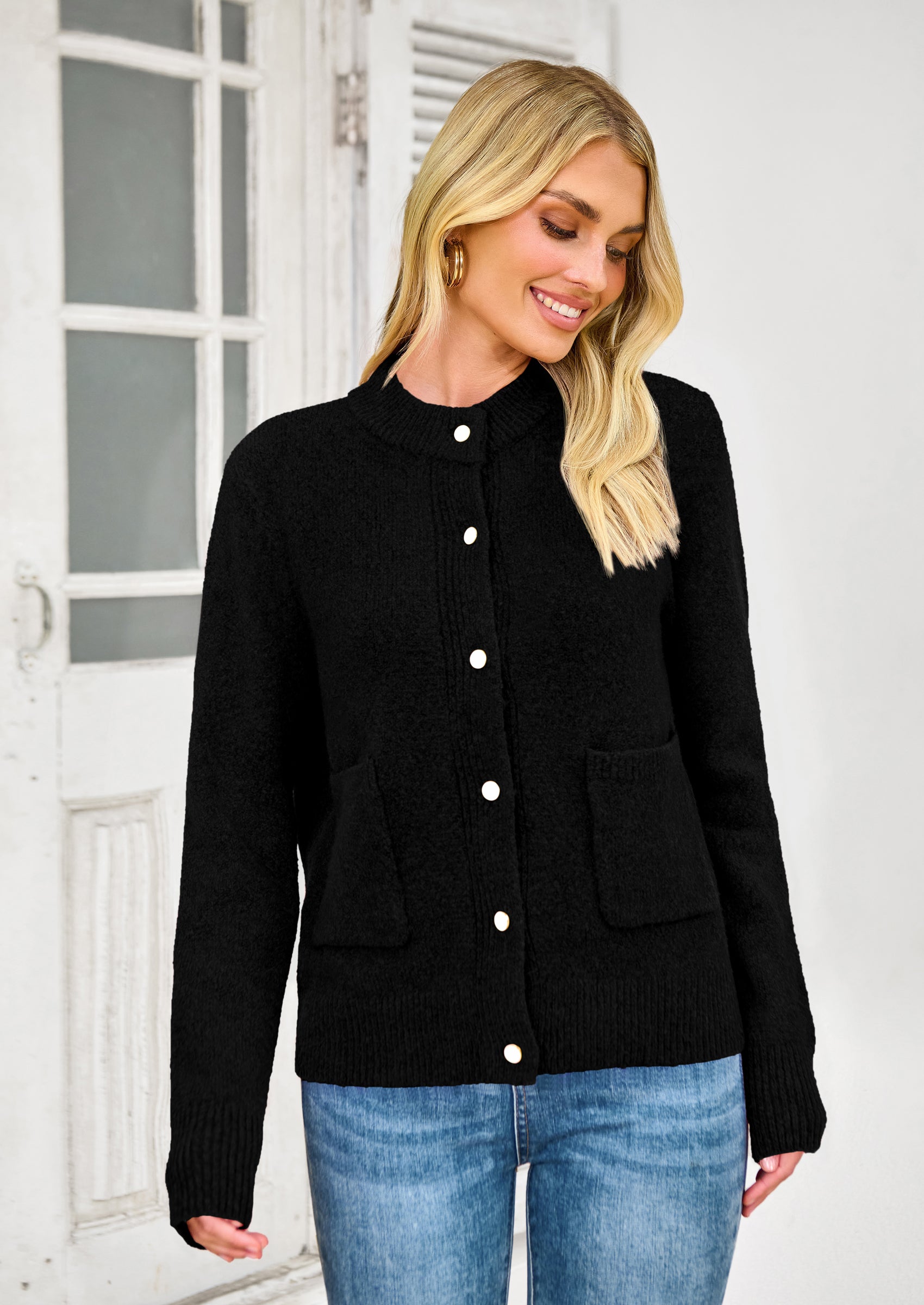 PRETTYGARDEN Women's Knit Cardigan Sweaters Casual Long Sleeve Open Front Button Up Ribbed Fall Spring Sweater Jackets