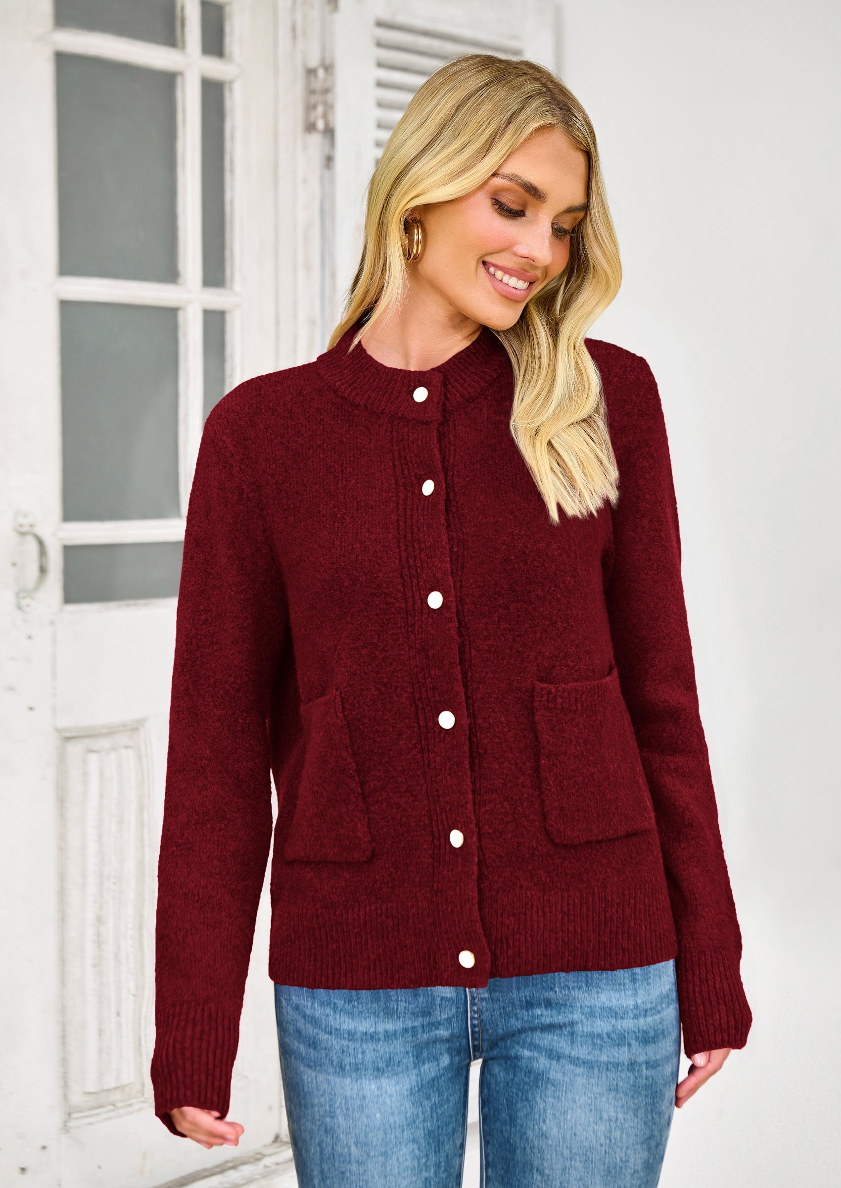 PRETTYGARDEN Women's Knit Cardigan Sweaters Casual Long Sleeve Open Front Button Up Ribbed Fall Spring Sweater Jackets