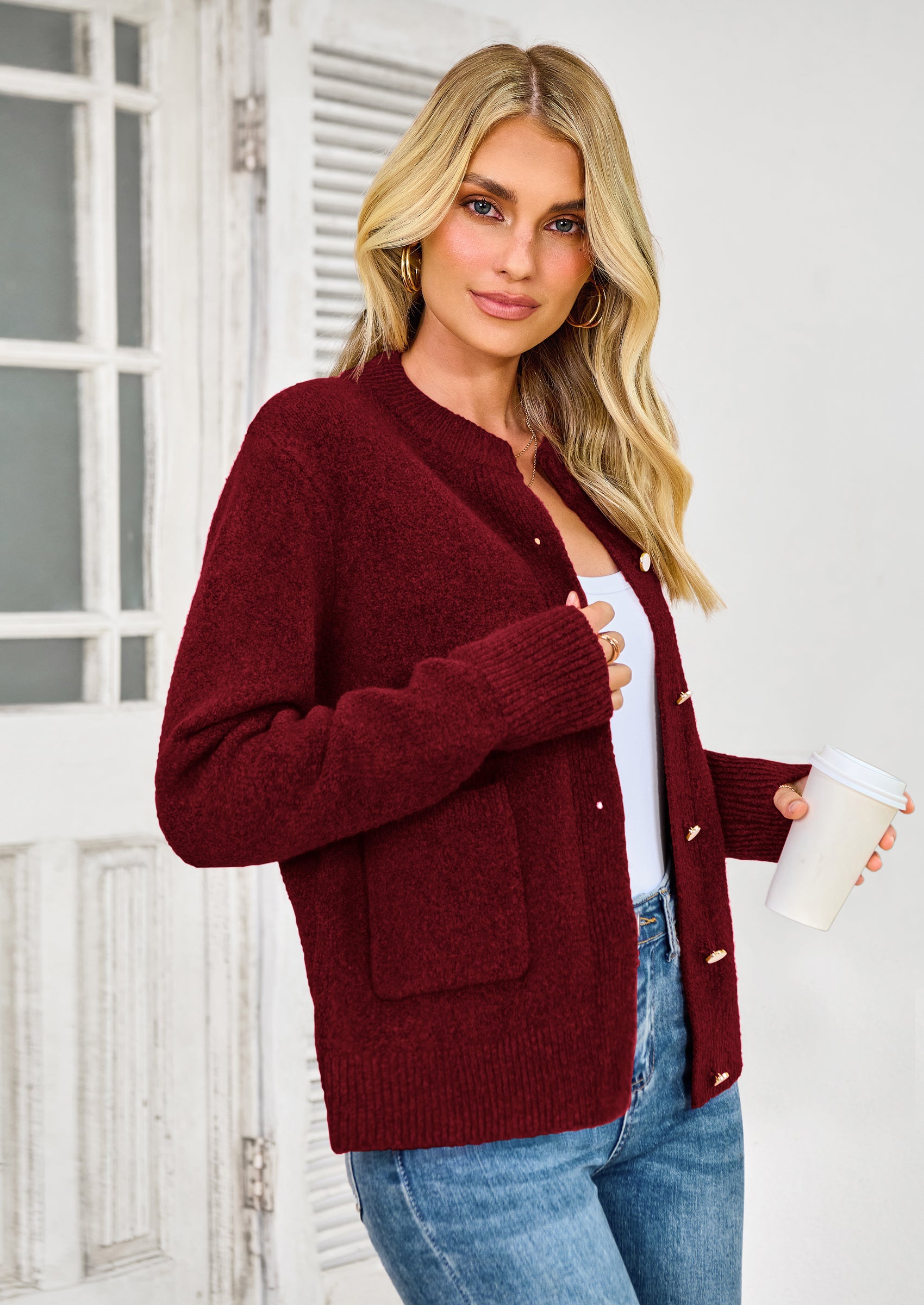 PRETTYGARDEN Women's Knit Cardigan Sweaters Casual Long Sleeve Open Front Button Up Ribbed Fall Spring Sweater Jackets