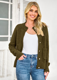 PRETTYGARDEN Women's Knit Cardigan Sweaters Casual Long Sleeve Open Front Button Up Ribbed Fall Spring Sweater Jackets