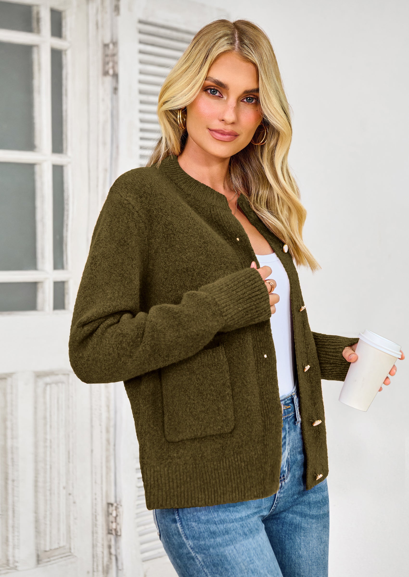 PRETTYGARDEN Women's Knit Cardigan Sweaters Casual Long Sleeve Open Front Button Up Ribbed Fall Spring Sweater Jackets