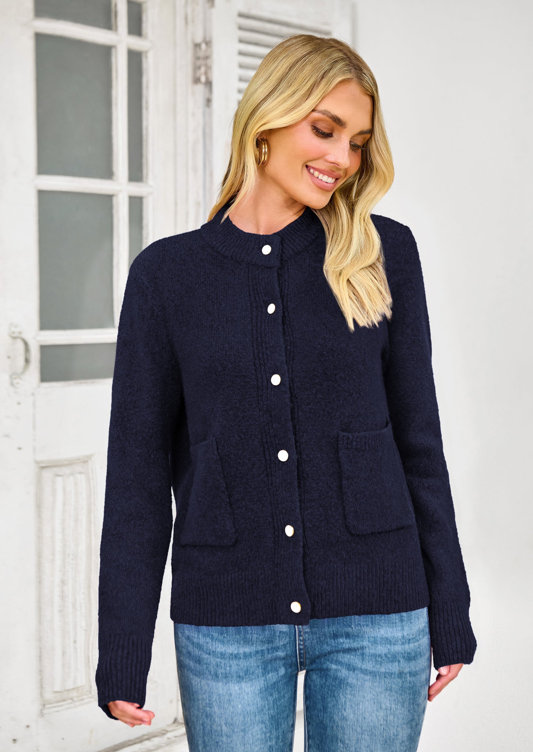 PRETTYGARDEN Women's Knit Cardigan Sweaters Casual Long Sleeve Open Front Button Up Ribbed Fall Spring Sweater Jackets