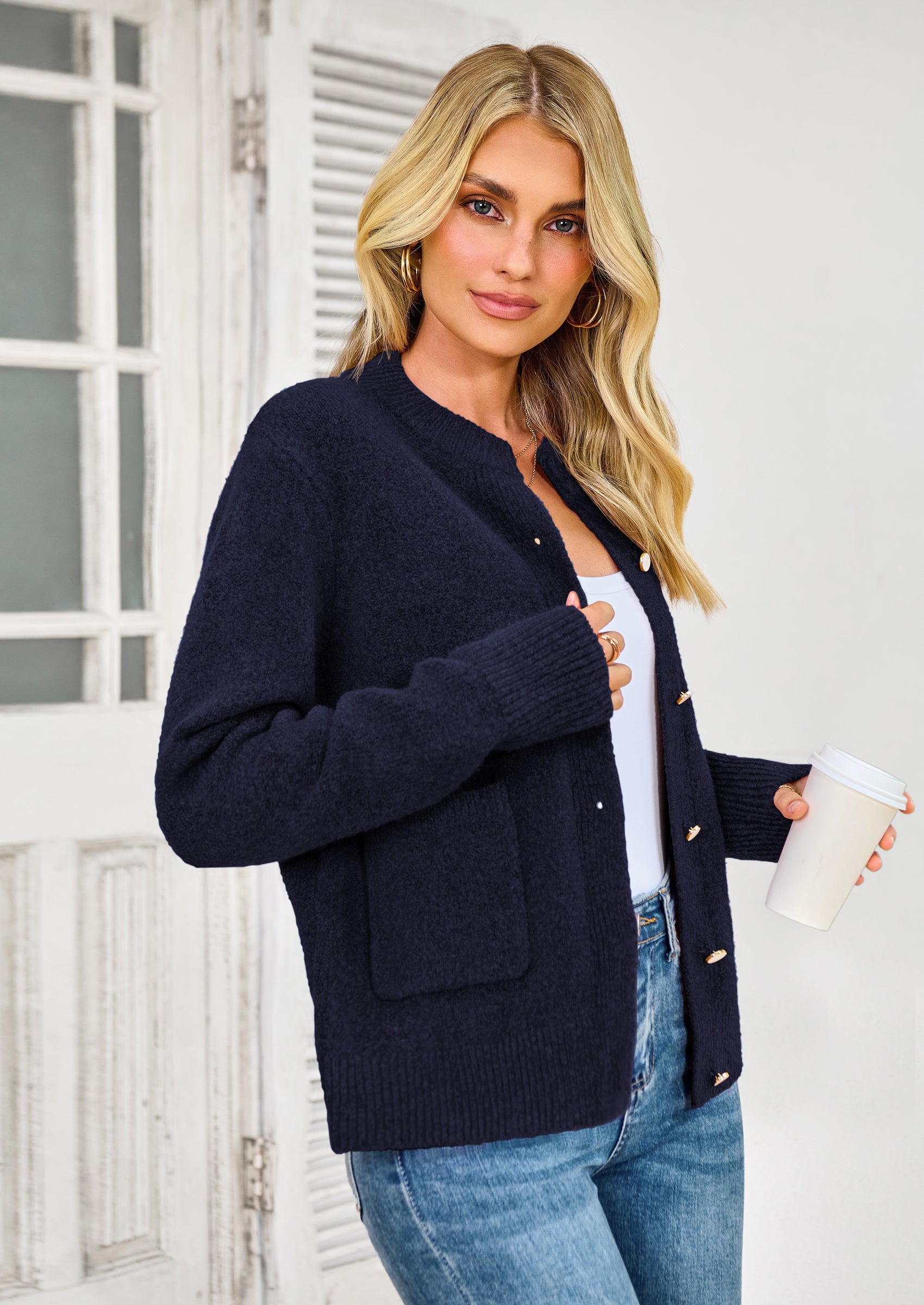 PRETTYGARDEN Women's Knit Cardigan Sweaters Casual Long Sleeve Open Front Button Up Ribbed Fall Spring Sweater Jackets