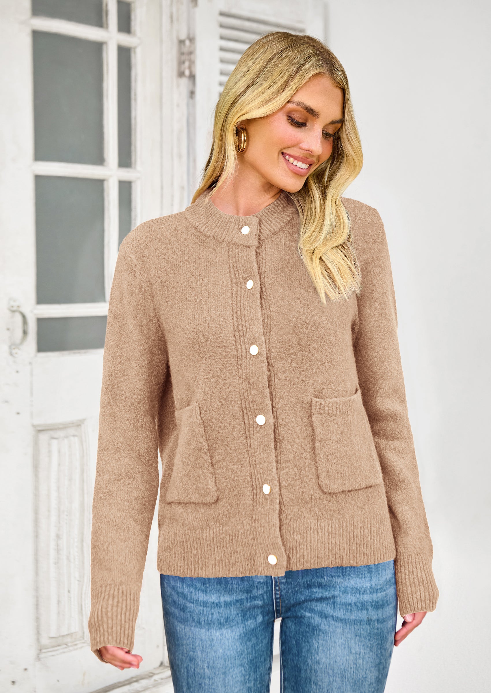 PRETTYGARDEN Women's Knit Cardigan Sweaters Casual Long Sleeve Open Front Button Up Ribbed Fall Spring Sweater Jackets