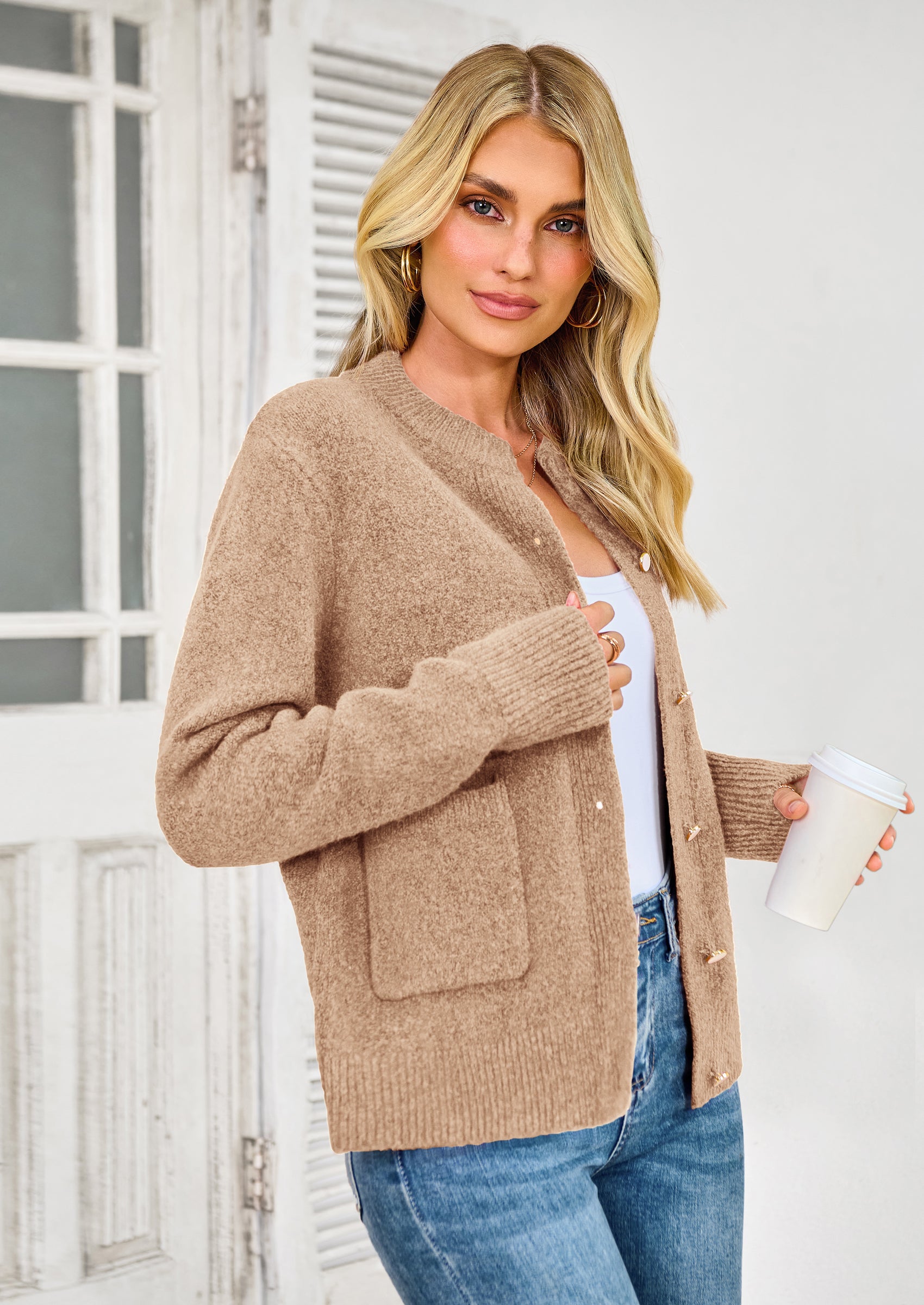 PRETTYGARDEN Women's Knit Cardigan Sweaters Casual Long Sleeve Open Front Button Up Ribbed Fall Spring Sweater Jackets