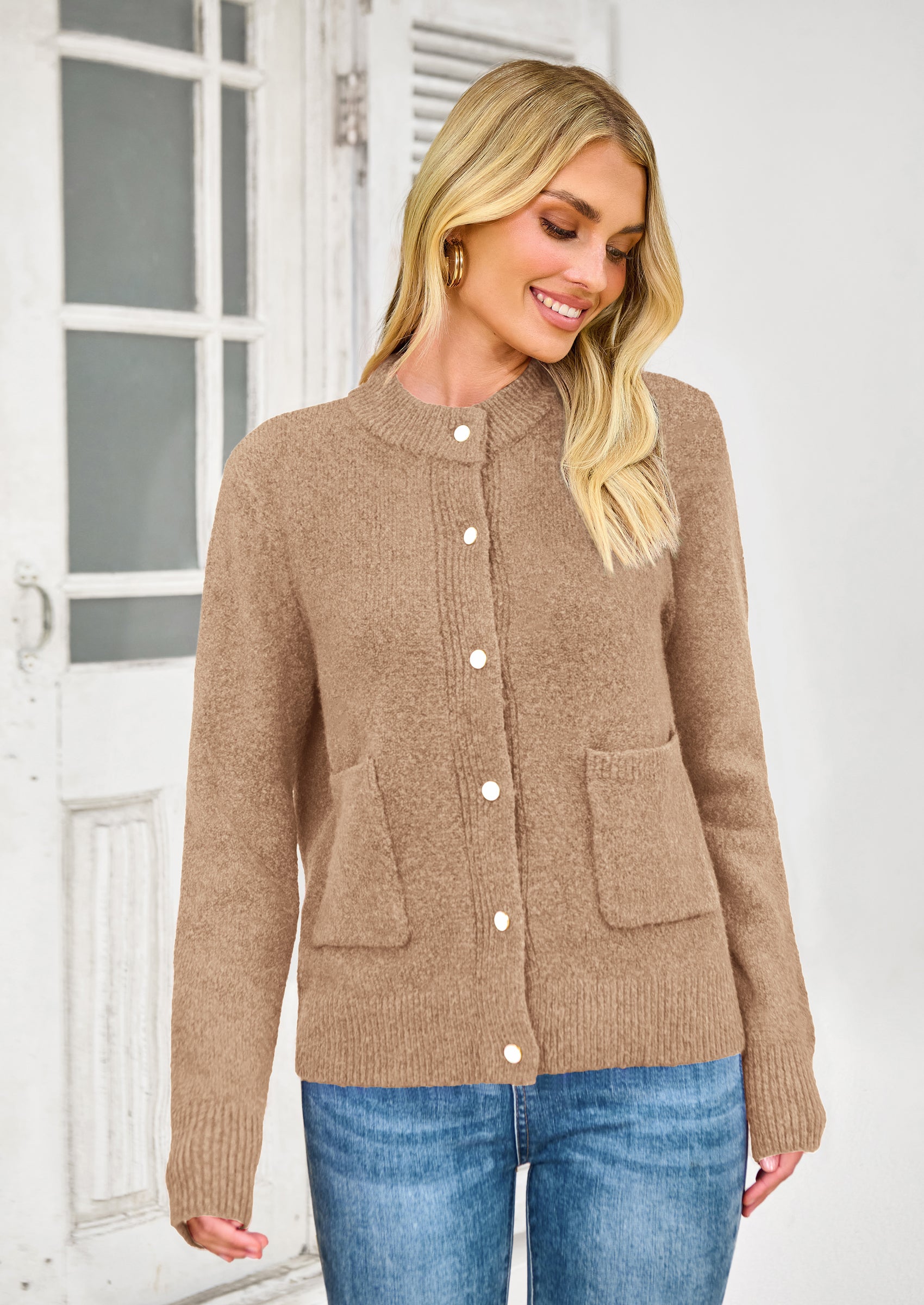 PRETTYGARDEN Women's Knit Cardigan Sweaters Casual Long Sleeve Open Front Button Up Ribbed Fall Spring Sweater Jackets