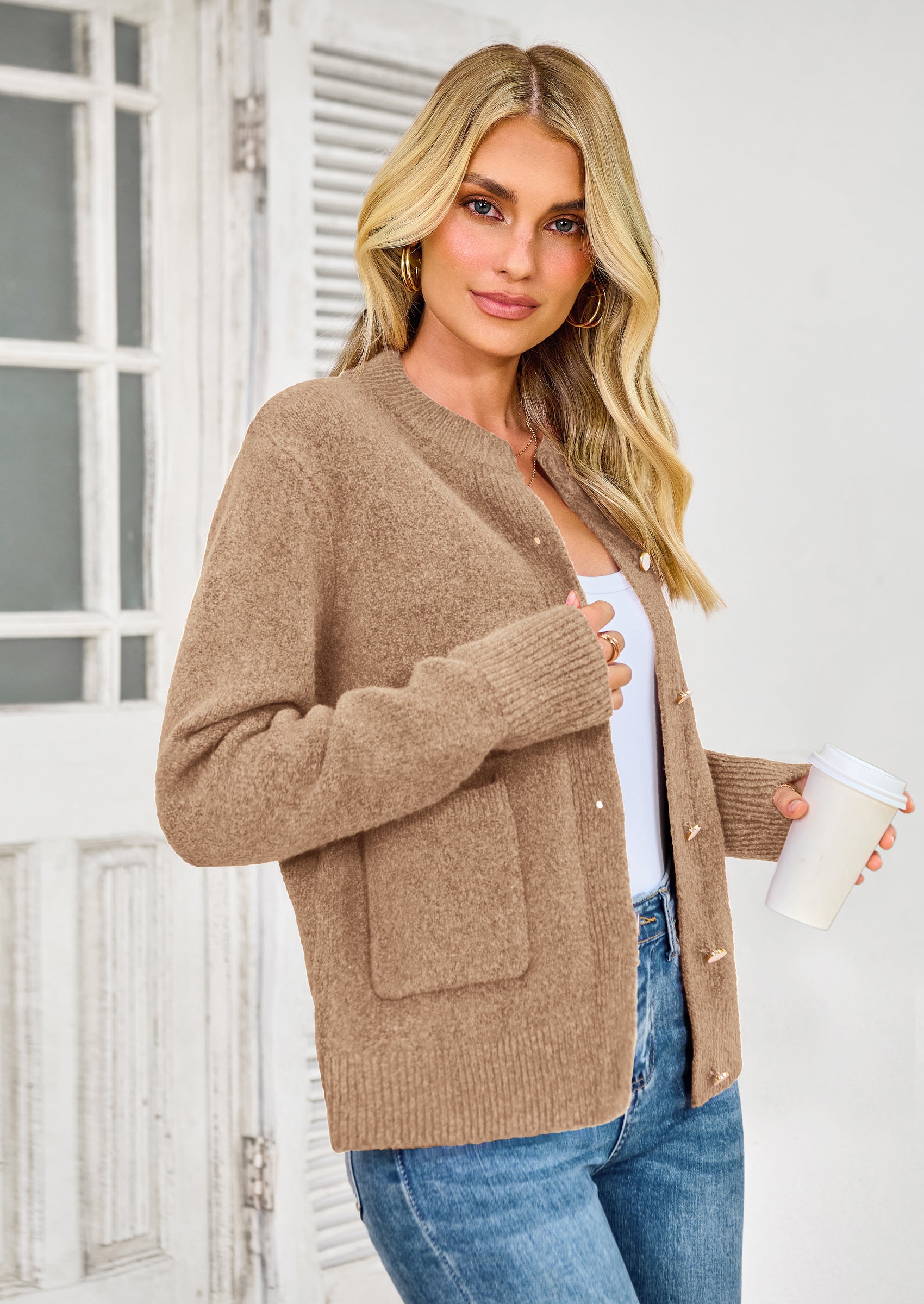 PRETTYGARDEN Women's Knit Cardigan Sweaters Casual Long Sleeve Open Front Button Up Ribbed Fall Spring Sweater Jackets