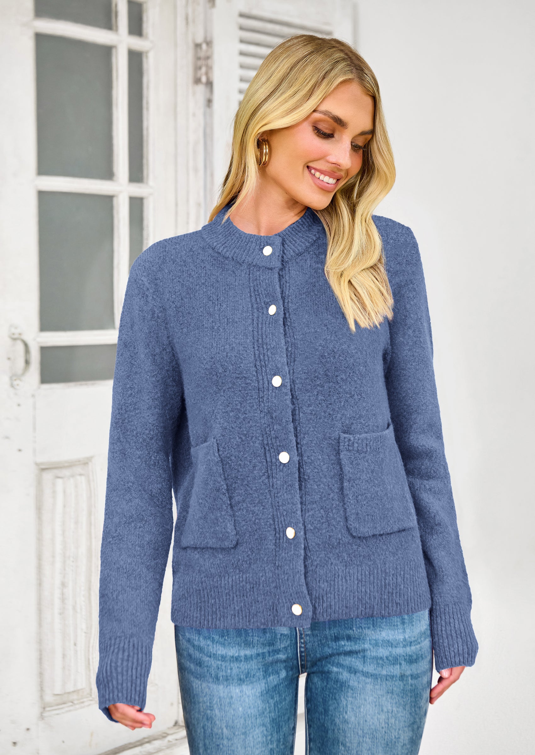 PRETTYGARDEN Women's Knit Cardigan Sweaters Casual Long Sleeve Open Front Button Up Ribbed Fall Spring Sweater Jackets