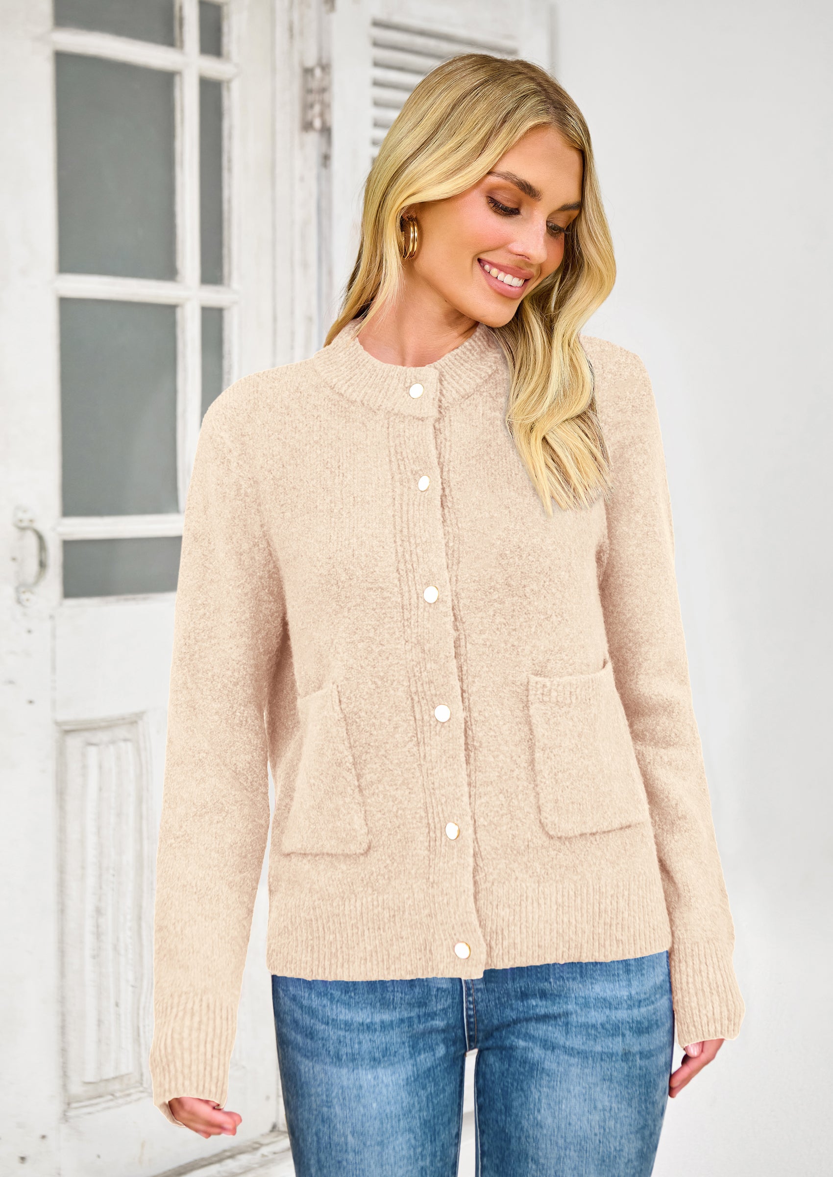 PRETTYGARDEN Women's Knit Cardigan Sweaters Casual Long Sleeve Open Front Button Up Ribbed Fall Spring Sweater Jackets