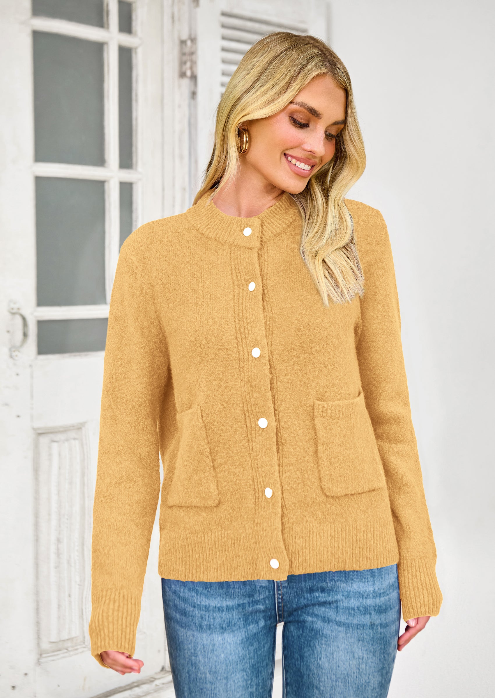 PRETTYGARDEN Women's Knit Cardigan Sweaters Casual Long Sleeve Open Front Button Up Ribbed Fall Spring Sweater Jackets