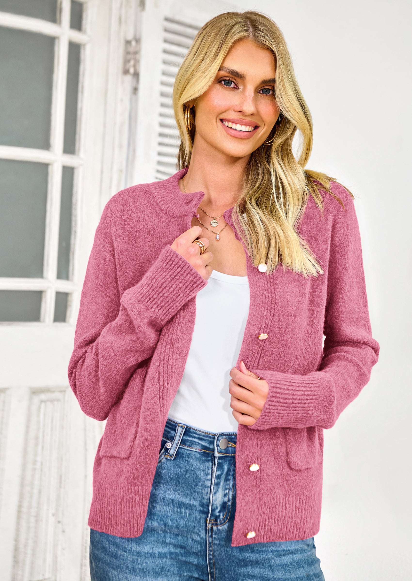 PRETTYGARDEN Women's Knit Cardigan Sweaters Casual Long Sleeve Open Front Button Up Ribbed Fall Spring Sweater Jackets