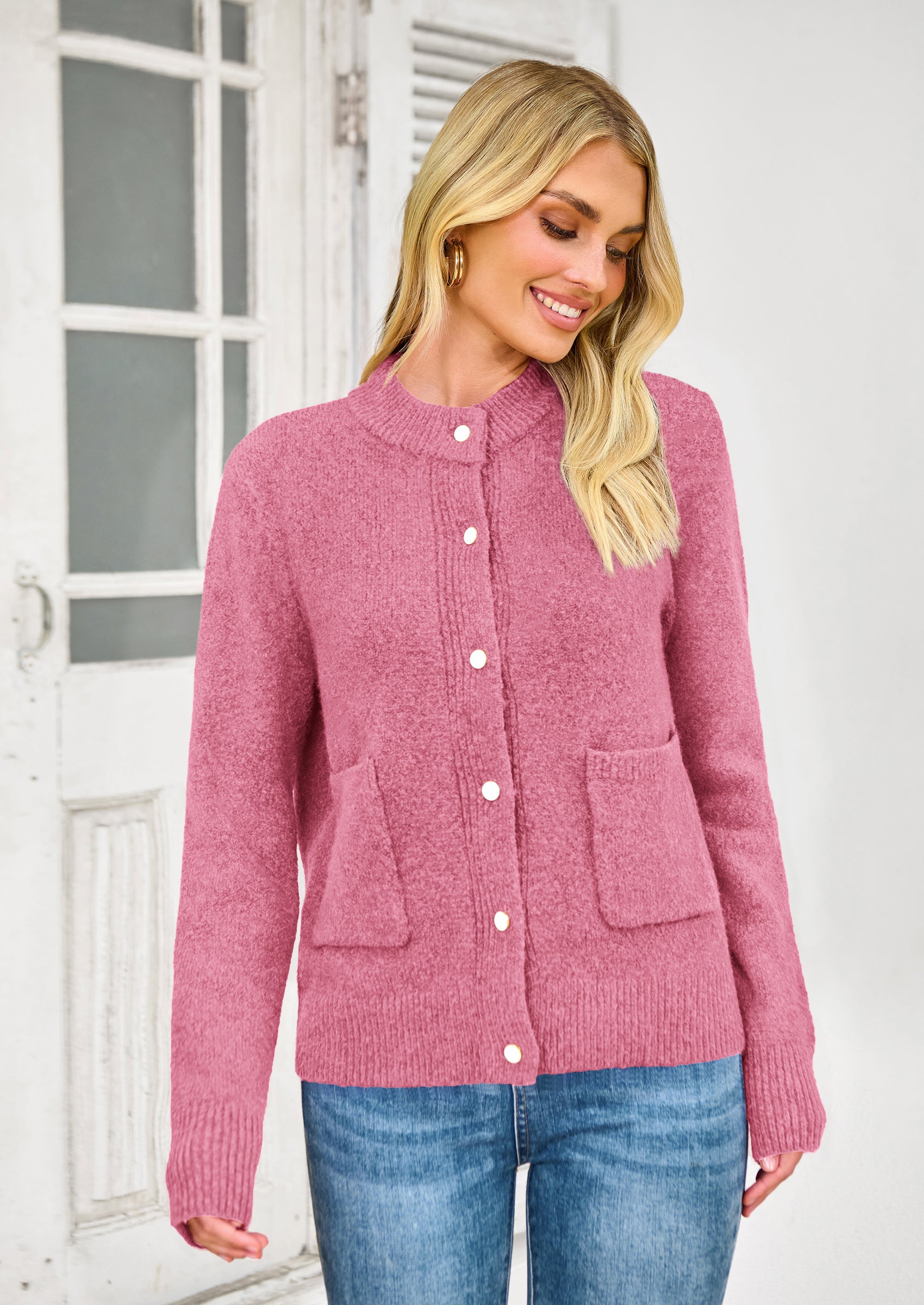 PRETTYGARDEN Women's Knit Cardigan Sweaters Casual Long Sleeve Open Front Button Up Ribbed Fall Spring Sweater Jackets