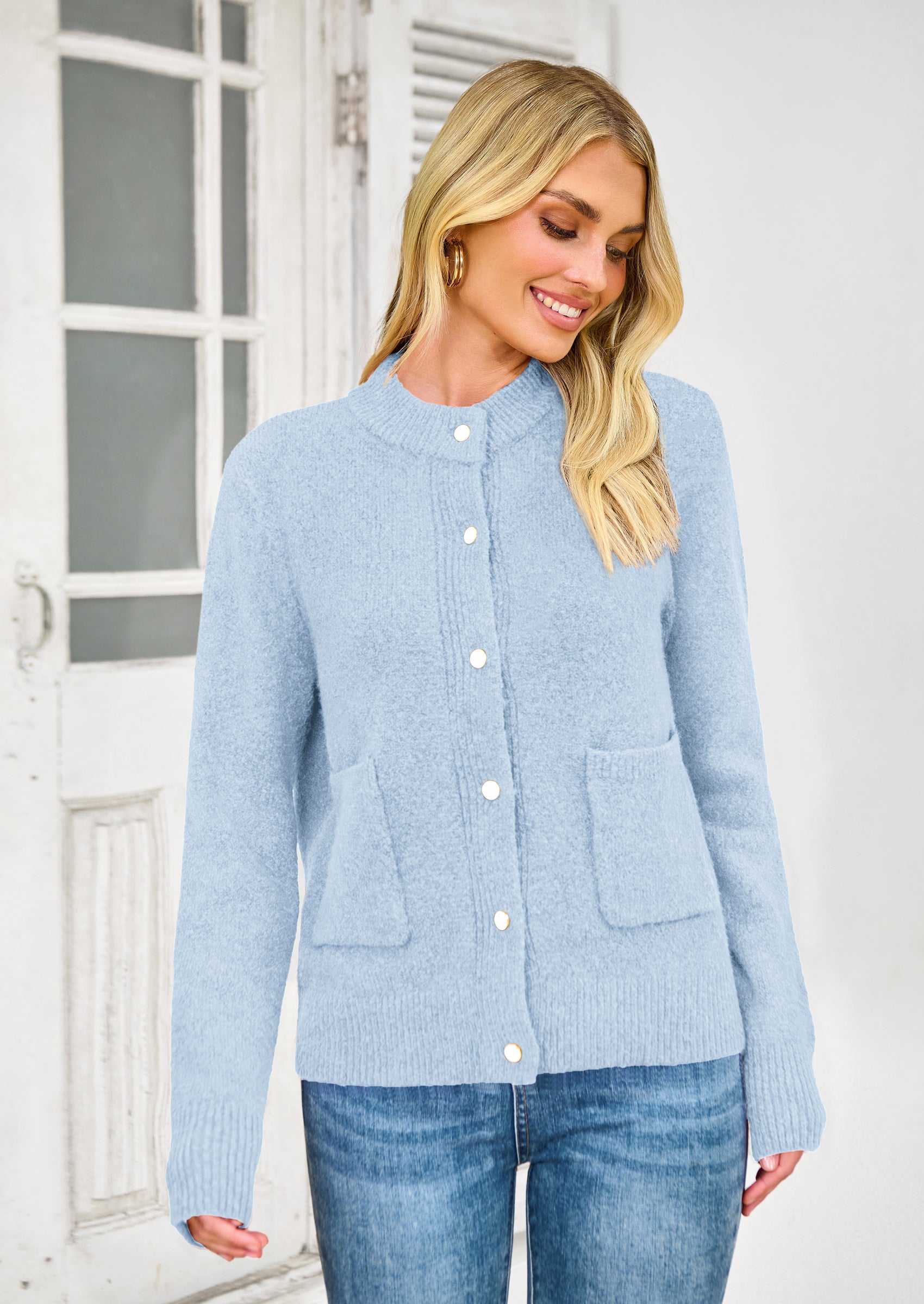 PRETTYGARDEN Women's Knit Cardigan Sweaters Casual Long Sleeve Open Front Button Up Ribbed Fall Spring Sweater Jackets