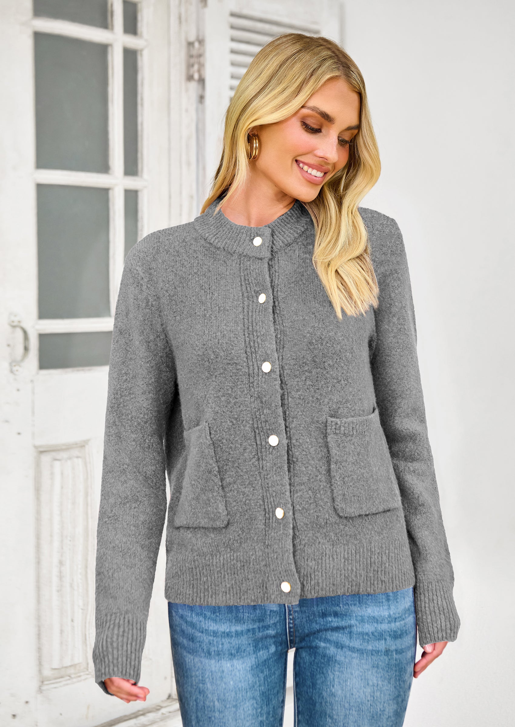 PRETTYGARDEN Women's Knit Cardigan Sweaters Casual Long Sleeve Open Front Button Up Ribbed Fall Spring Sweater Jackets