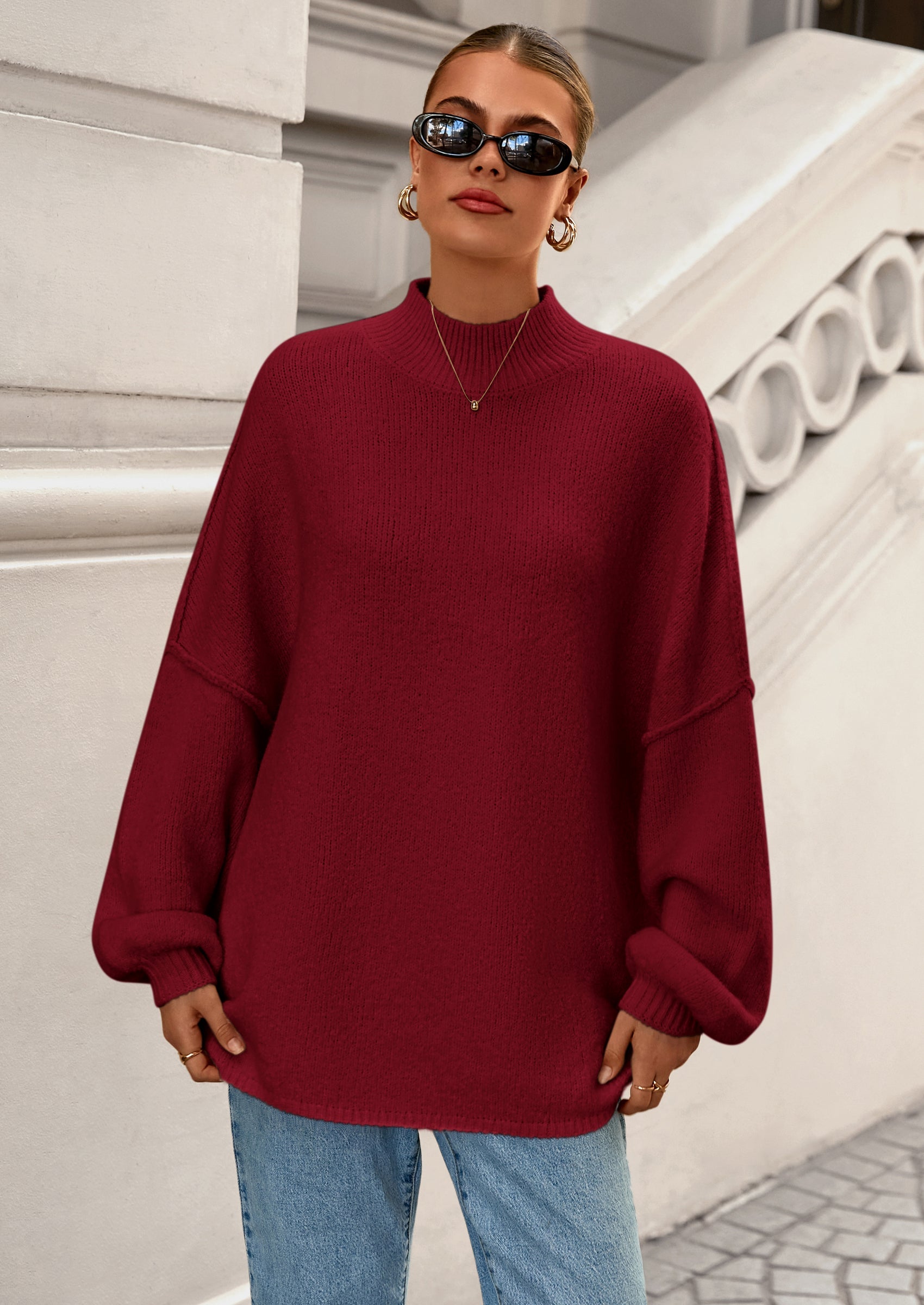 PRETTYGARDEN Women's Fall Oversized Sweaters Chunky Knit Mock Neck Long Sleeve Casual Trendy Pullover Winter Clothes PRETTYGARDEN