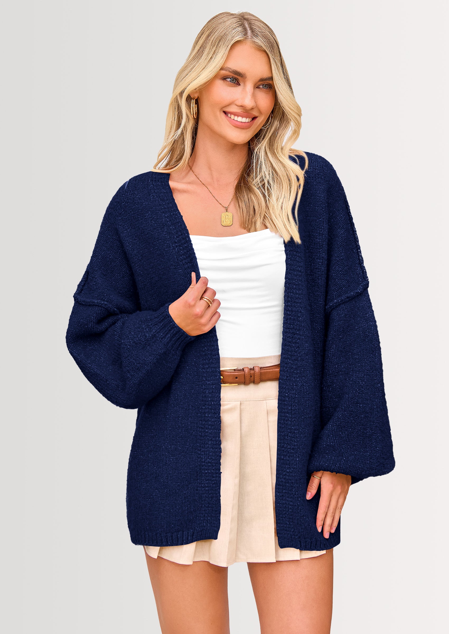 PRETTYGARDEN Womens Oversized Cardigan Sweaters Fall Long Lantern Sleeve Knit Open Front Lightweight Sweater