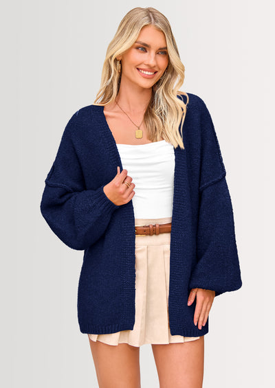 PRETTYGARDEN Womens Oversized Cardigan Sweaters Fall Long Lantern Sleeve Knit Open Front Lightweight Sweater