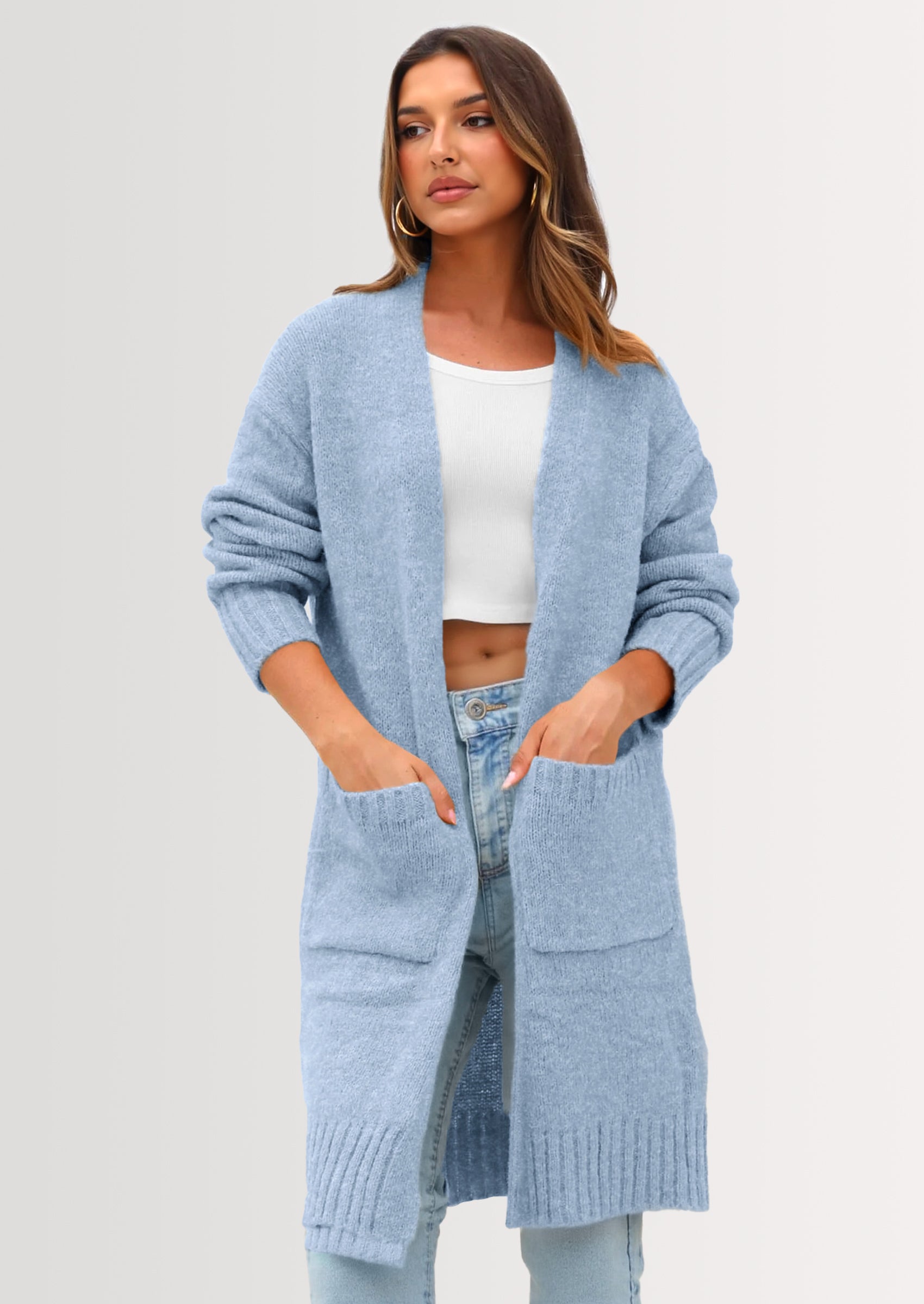 PRETTYGARDEN Fall Long Sleeve Cardigan Sweaters for Women Trendy Winter Open Front Loose Knitted Cardigans with Pockets