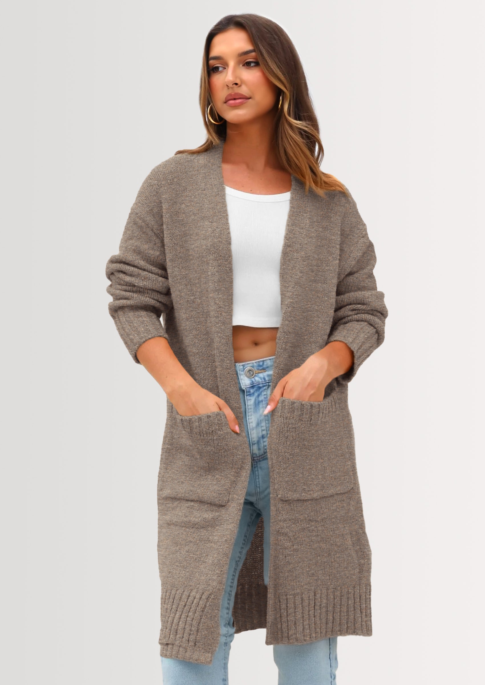 PRETTYGARDEN Fall Long Sleeve Cardigan Sweaters for Women Trendy Winter Open Front Loose Knitted Cardigans with Pockets