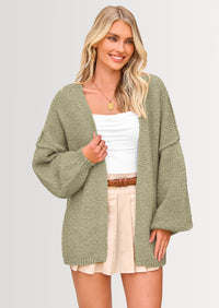 PRETTYGARDEN Womens Oversized Cardigan Sweaters Fall Long Lantern Sleeve Knit Open Front Lightweight Sweater