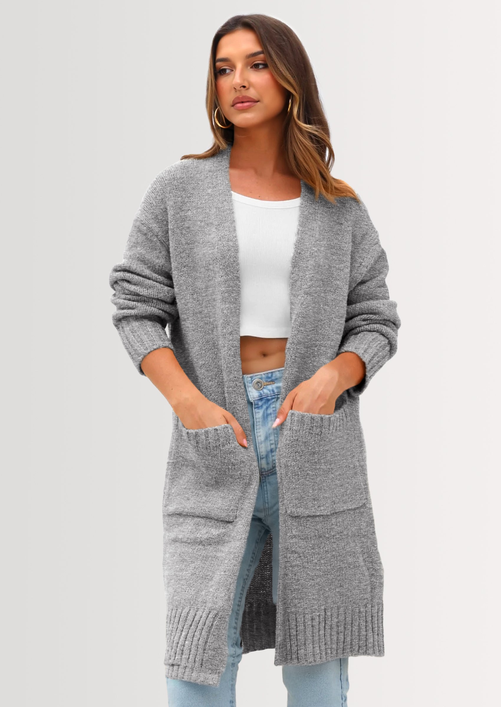 PRETTYGARDEN Fall Long Sleeve Cardigan Sweaters for Women Trendy Winter Open Front Loose Knitted Cardigans with Pockets