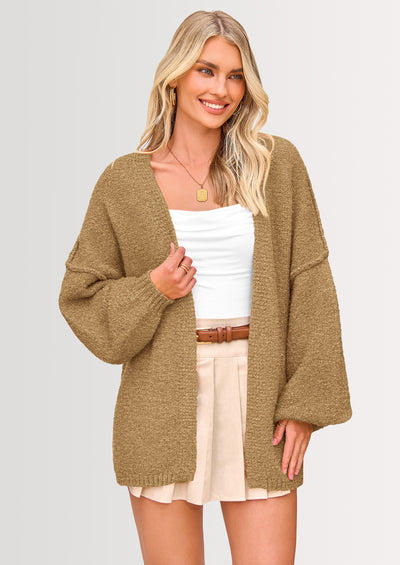 PRETTYGARDEN Womens Oversized Cardigan Sweaters Fall Long Lantern Sleeve Knit Open Front Lightweight Sweater