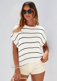 PRETTYGARDEN Womens Summer Short Sleeve Tops Trendy Crew Neck Striped Knit Sweater Business Casual Spring Clothes PRETTYGARDEN