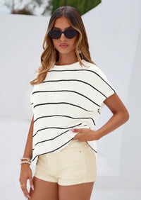 PRETTYGARDEN Womens Summer Short Sleeve Tops Trendy Crew Neck Striped Knit Sweater Business Casual Spring Clothes PRETTYGARDEN