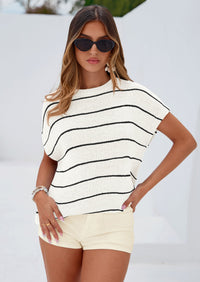 PRETTYGARDEN Womens Summer Short Sleeve Tops Trendy Crew Neck Striped Knit Sweater Business Casual Spring Clothes PRETTYGARDEN