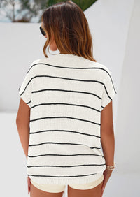 PRETTYGARDEN Womens Summer Short Sleeve Tops Trendy Crew Neck Striped Knit Sweater Business Casual Spring Clothes PRETTYGARDEN