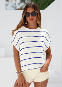 PRETTYGARDEN Womens Summer Short Sleeve Tops Trendy Crew Neck Striped Knit Sweater Business Casual Spring Clothes PRETTYGARDEN