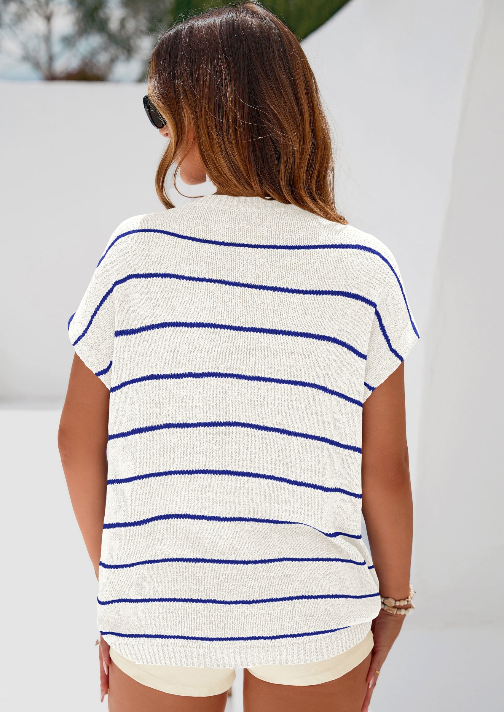 PRETTYGARDEN Womens Summer Short Sleeve Tops Trendy Crew Neck Striped Knit Sweater Business Casual Spring Clothes PRETTYGARDEN