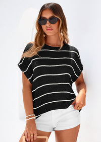 PRETTYGARDEN Womens Summer Short Sleeve Tops Trendy Crew Neck Striped Knit Sweater Business Casual Spring Clothes PRETTYGARDEN
