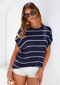 PRETTYGARDEN Womens Summer Short Sleeve Tops Trendy Crew Neck Striped Knit Sweater Business Casual Spring Clothes PRETTYGARDEN