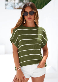 PRETTYGARDEN Womens Summer Short Sleeve Tops Trendy Crew Neck Striped Knit Sweater Business Casual Spring Clothes PRETTYGARDEN
