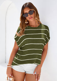 PRETTYGARDEN Womens Summer Short Sleeve Tops Trendy Crew Neck Striped Knit Sweater Business Casual Spring Clothes PRETTYGARDEN