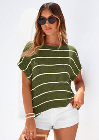 PRETTYGARDEN Womens Summer Short Sleeve Tops Trendy Crew Neck Striped Knit Sweater Business Casual Spring Clothes PRETTYGARDEN
